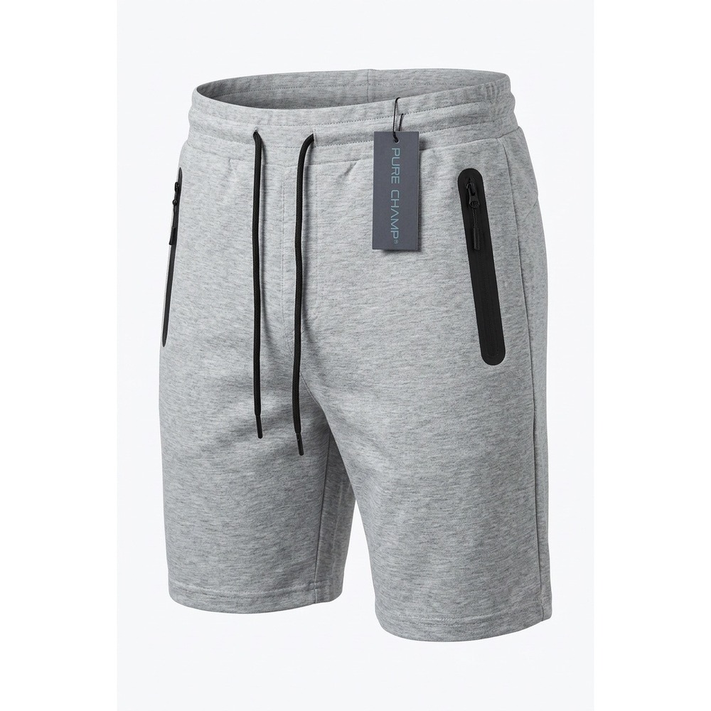 Pure Champ Mens XL Heather Gray Fleece Tech Shorts Zip Pockets TFS-03 NWT